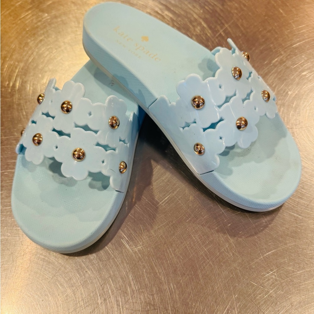 Kate Spade Light Blue Slides with Floral Motif
